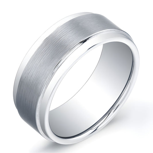 9mm Tungsten Carbide ring with a matte flat top and shiny edges