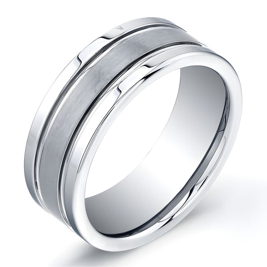 8mm Tungsten Carbide ring with matte center and high polished outer edges