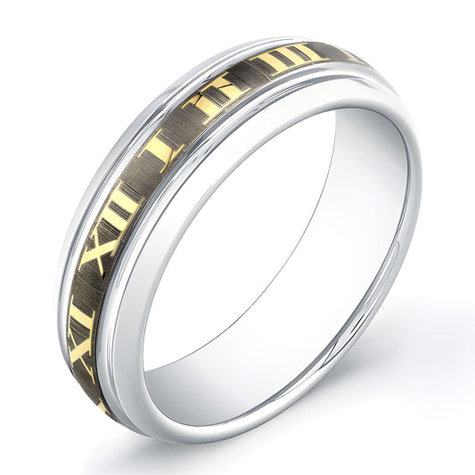 7mm Tungsten Carbide ring with gold-plated Roman numerals