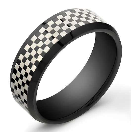 8mm Tungsten Carbide ring with a checkerboard style