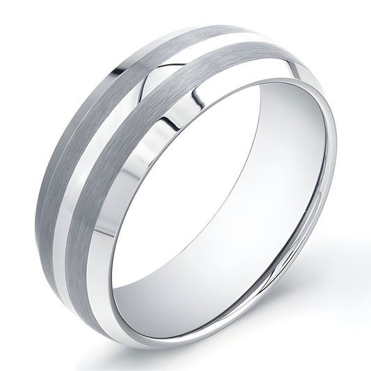 8mm Domed Tungsten Carbide band with polished center and matte accents