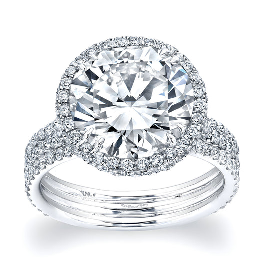 Three Band Round Halo Engagement Ring