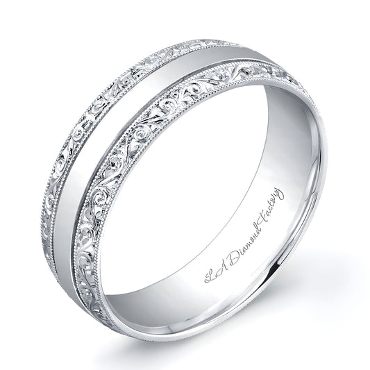 LA Diamond Factory Engraved Men's Wedding Band