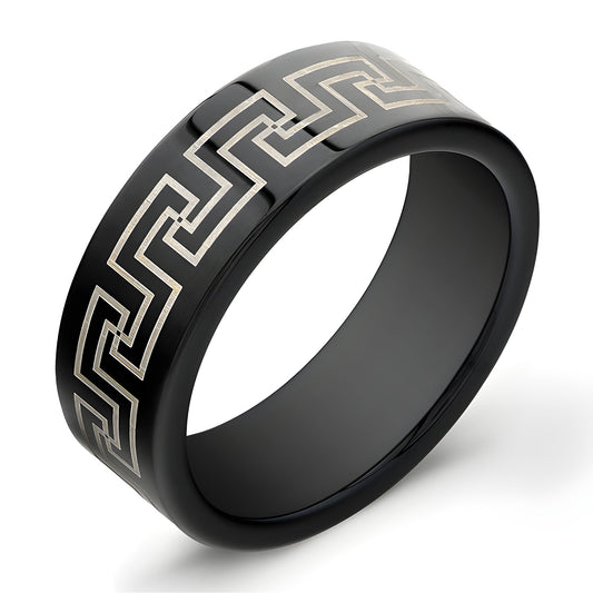 8mm Tungsten Carbide ring with laser engraved antique design