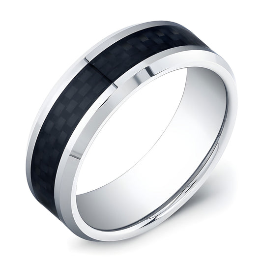 8mm Tungsten Carbide ring with black carbon fiber inlay