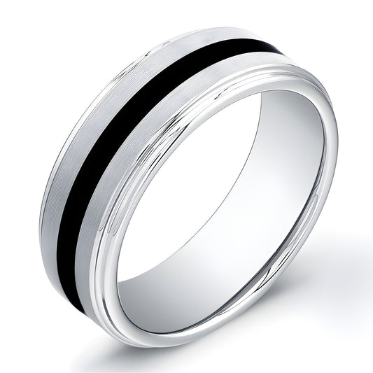 8mm polished Tungsten Carbide ring with black inlay
