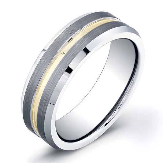 7mm Tungsten Carbide ring with flat matte center and gold plated groove
