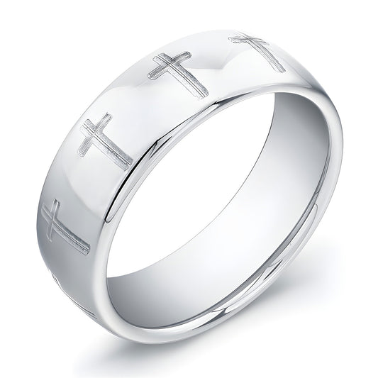 8mm domed Tungsten Carbide ring with cross pattern