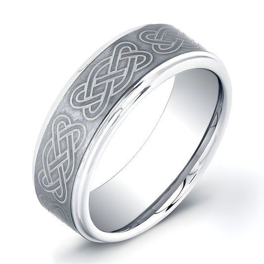 8mm Tungsten Carbide ring brushed center with knots