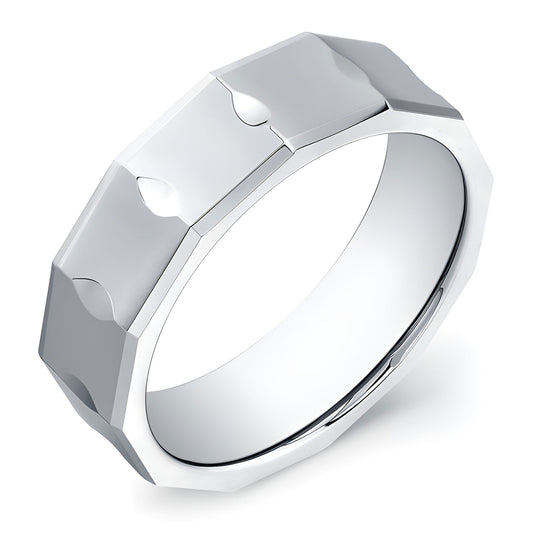 7mm Tungsten Carbide ring with a faceted top