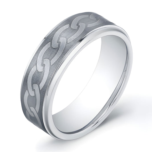 8mm Tungsten Carbide ring with etched knot pattern