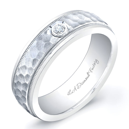 6mm Hammered Men's Wedding Band With Milgrain