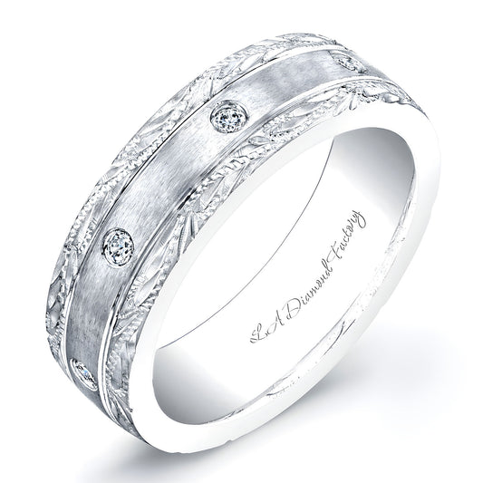 8mm Hand Engraved Diamond Men's Wedding Band