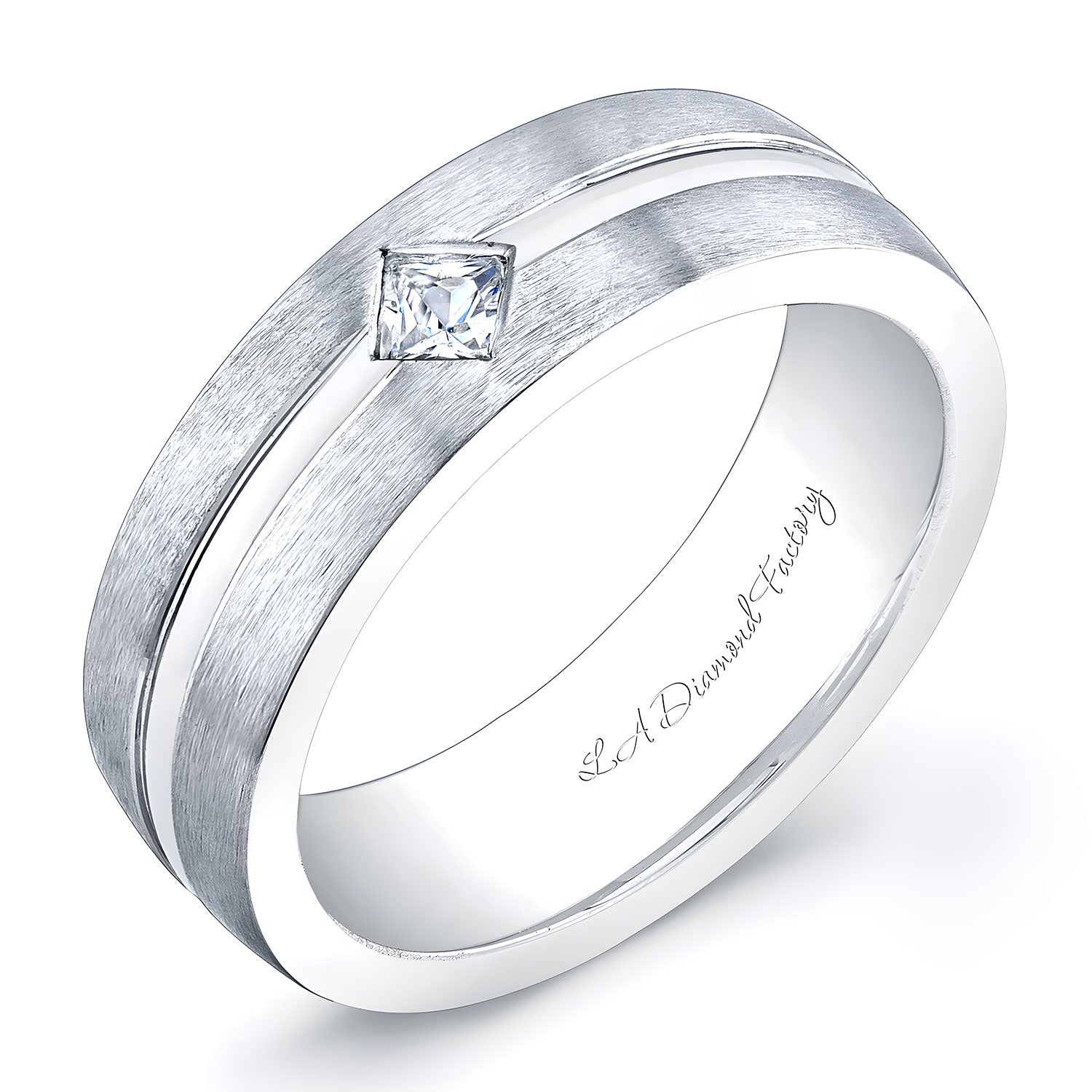 6mm Single Diamond Men's Wedding Band - Main Image