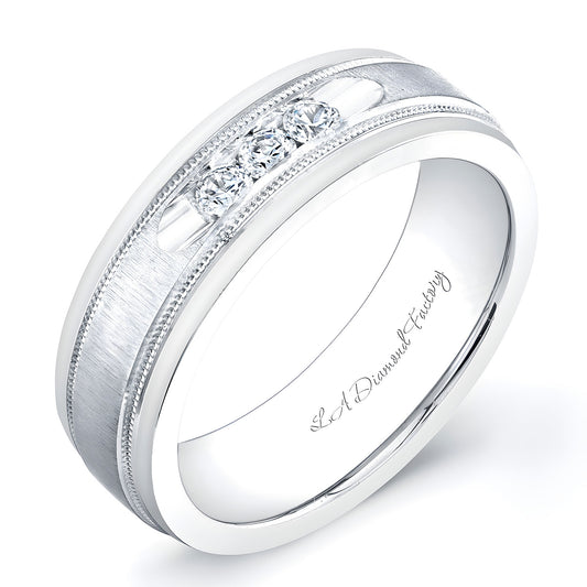 6mm Three Channel Set Diamond Men's Wedding Band