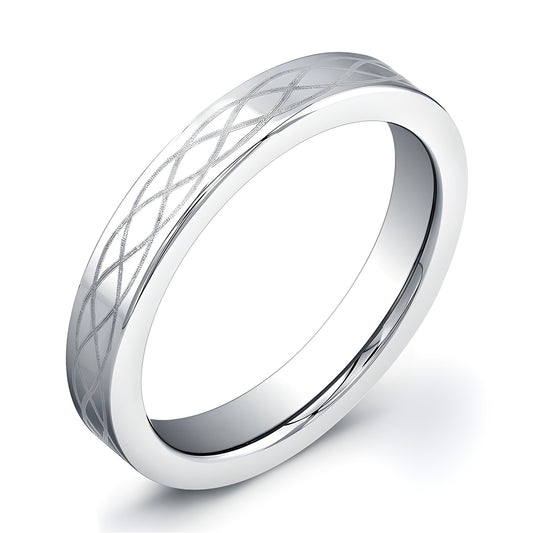 4mm polished top Tungsten Carbide ring with laser engraved pattern