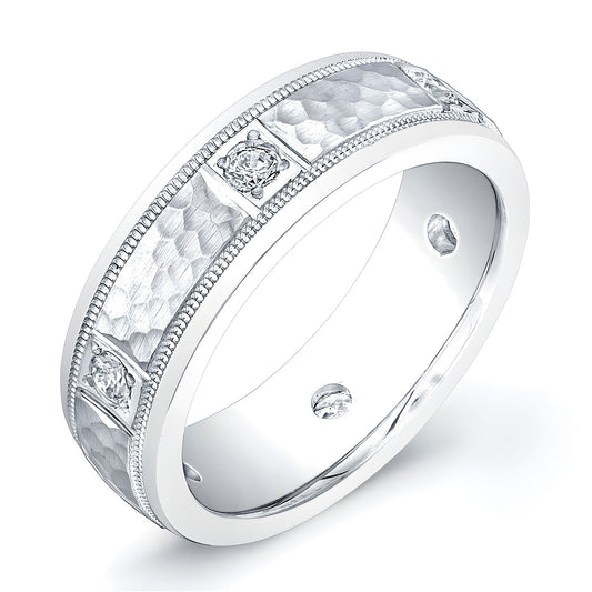 6mm Multiple Diamond Hammered Men's Wedding Band